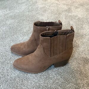 Old Navy Brown Suede-Look Ankle Booties with Low Block Heel